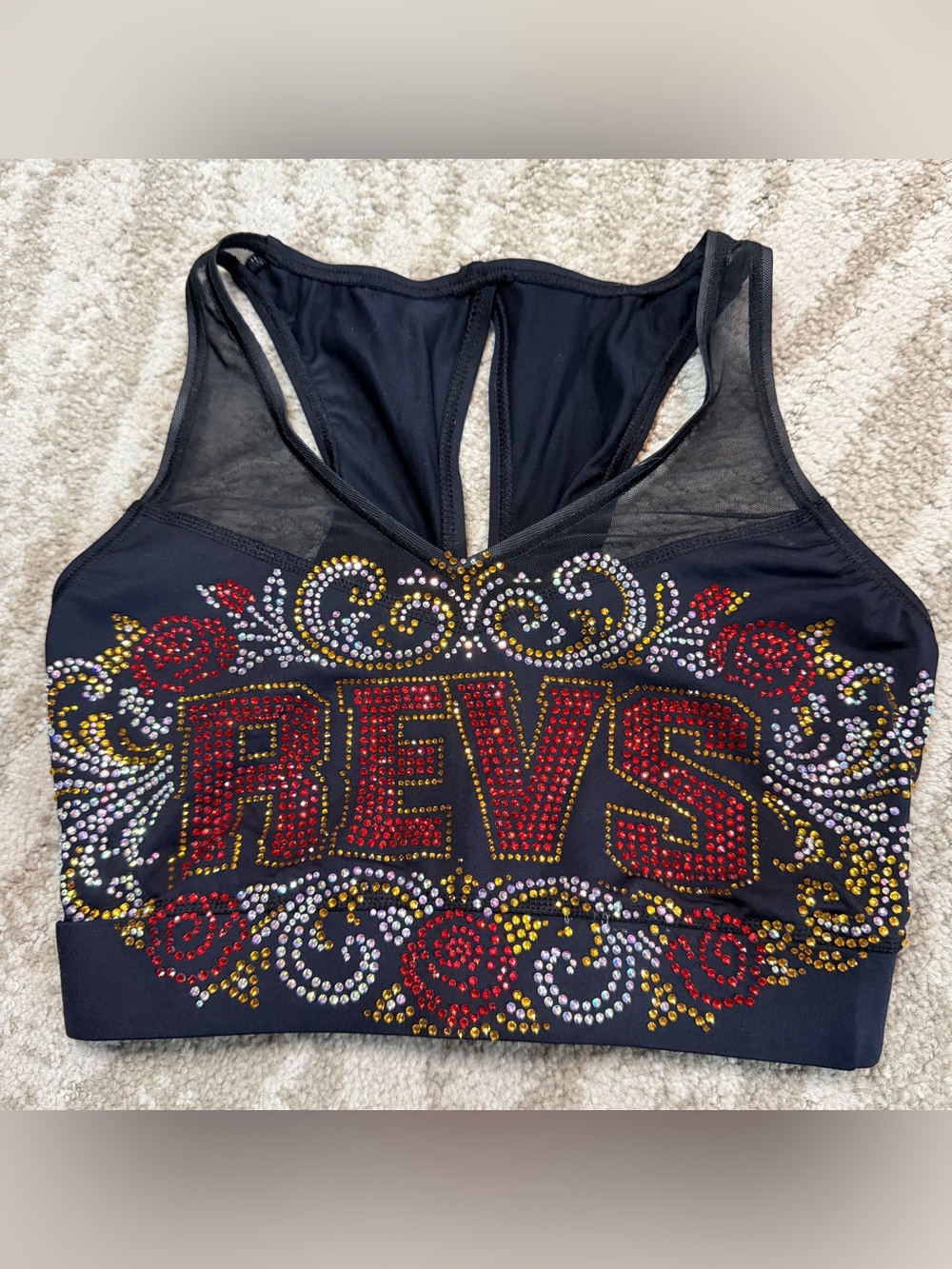 Top Gun- 'REVS' Sports Bra - Black Crystal Embellished